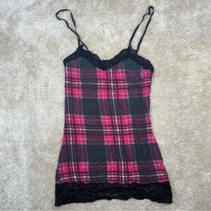 Rue21 Women’s Medium Plaid Lace Trim Camisole Black Pink